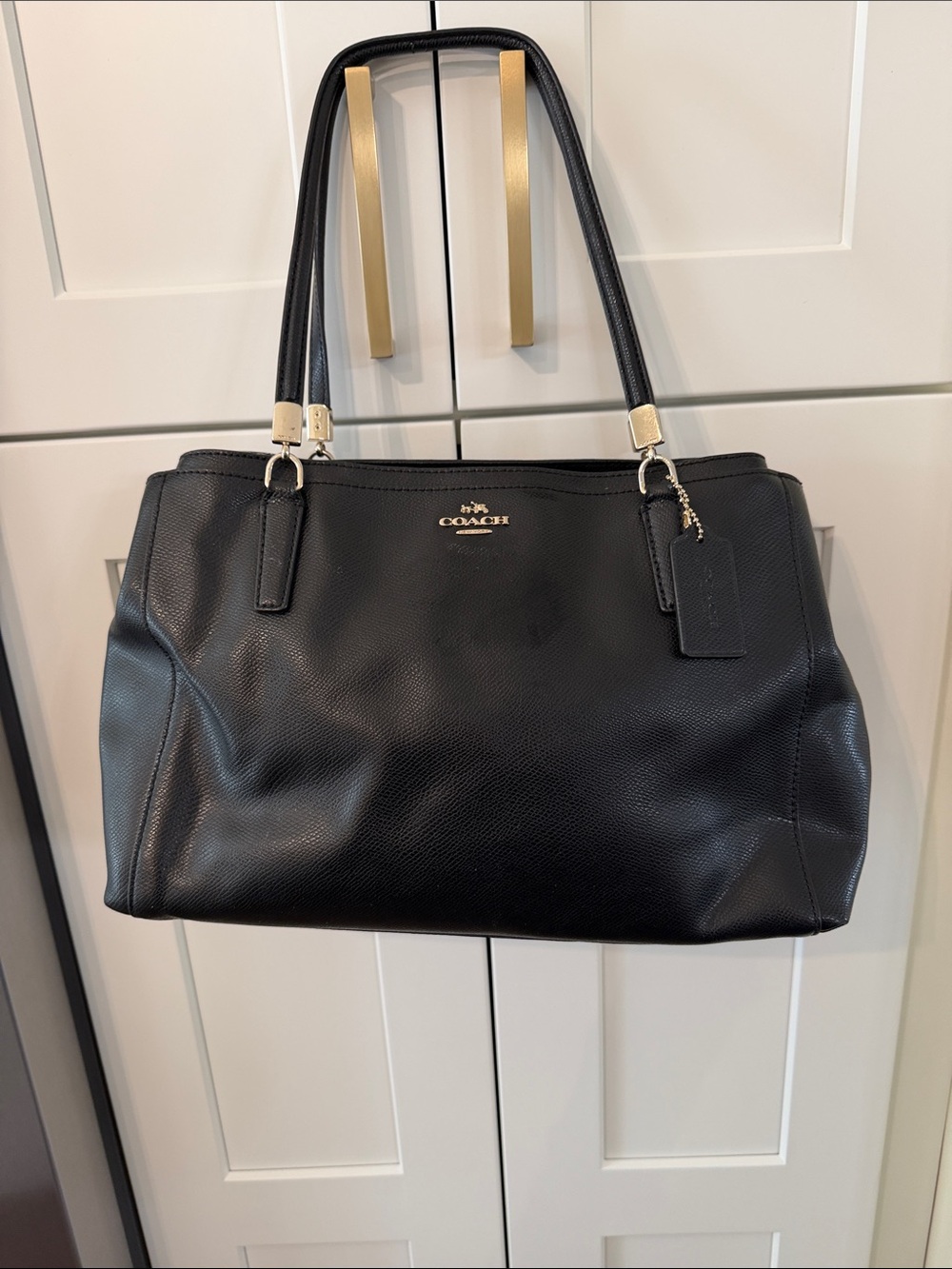 Coach Black Leather Shoulder Tote with Gold Hardware-used!